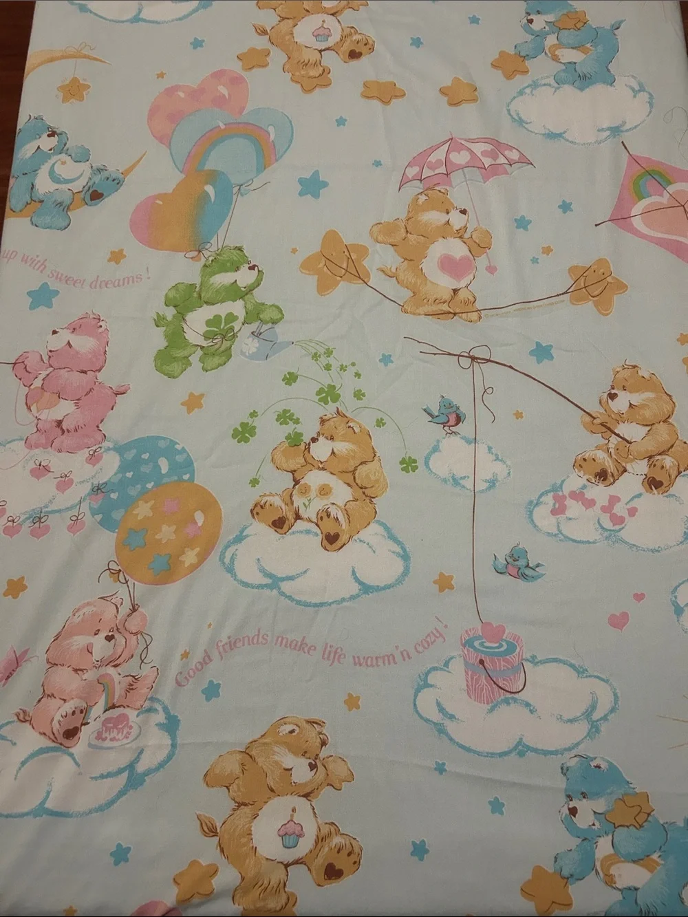 Vintage Care Bears Flat Sheet  - Pastel colors. Twin size